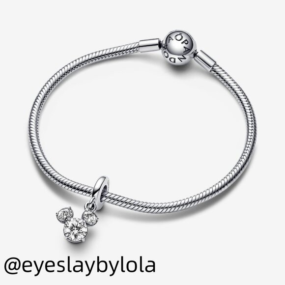 Pandora Disney Mickey Mouse Sparkling Head Silhouette Dangle Charm - Picture 4 of 5